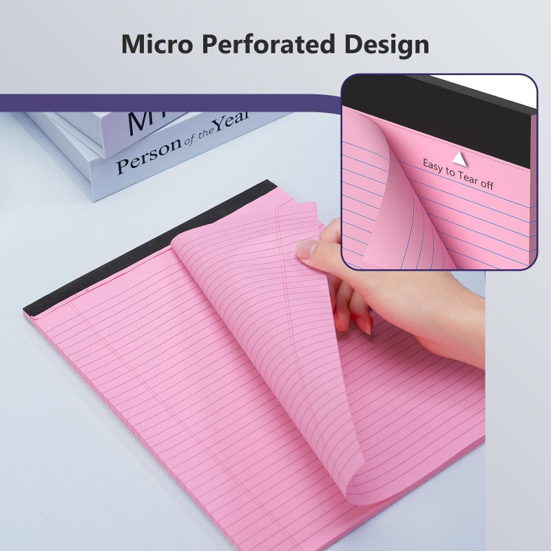 Nichela 2 Pack Legal Pads 8.5 x 11 College Ruled 100 Sheets Pink Note Pads 8.5"" x 11"" Lined Paper Chipboard-Backed Notepad with Micro-Perforated Notebook Paper for Office & School Supplies 50 Sheets/Pad - Image 3